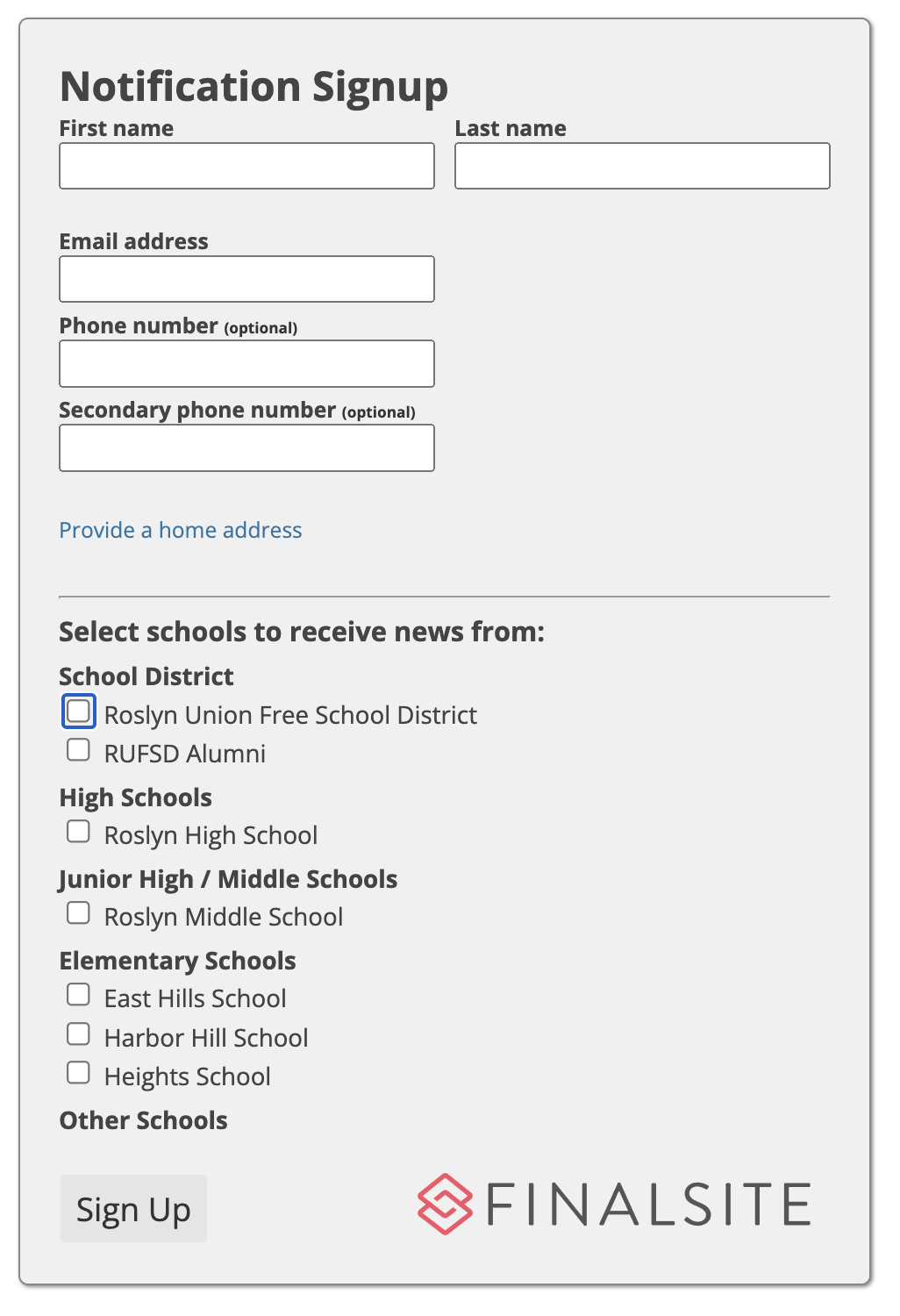 SIgn up form